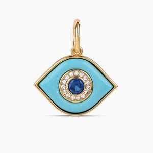 Gold-Tone Turquoise Enamel Evil Eye Pendant with Blue Sapphire Topaz Center
